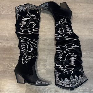 Cape Robbin Black Over-the-Knee Rhinestone Western Boots